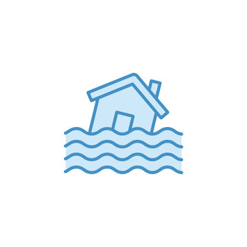 Flooded House Icon Symbolizing Natural Disaster and Water Damage