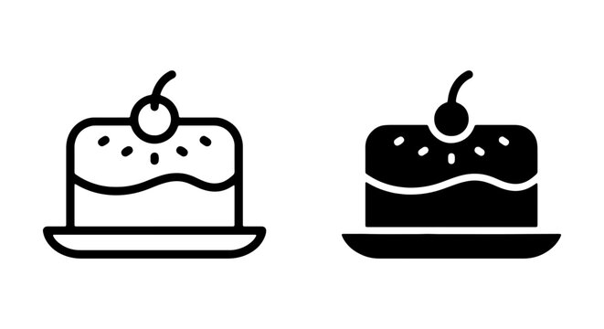 Dessert Icons: Sweet Cake Slice, Cherry Topping, Pastry Vector Art, Food Graphics