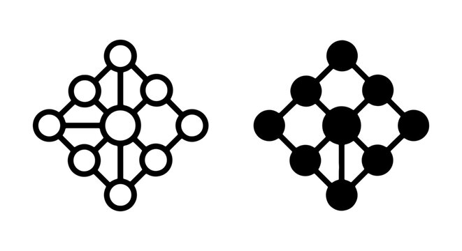 Abstract Network Nodes, Geometric Connection System, Digital Data Structure, Minimalist Iconography