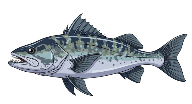 Large spotted predatory fish with sharp teeth and detailed scales is depicted in a realistic style suitable for fishing and nature art.