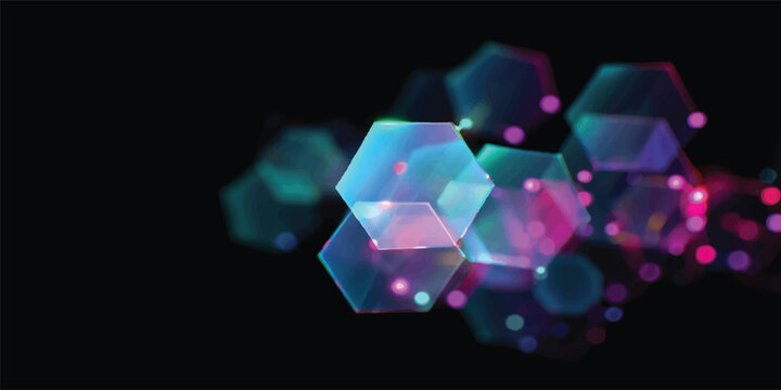 An abstract background of colorful 3D cubes and shiny crystal diamond shapes creates a bright geometric pattern illustration