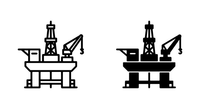Offshore Oil Rig Icons, Industrial Platform Vector Graphics, Energy Extraction Symbols
