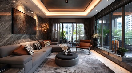Fototapeta premium Elegant Living Room Interior / エレガントなリビングルームのインテリア