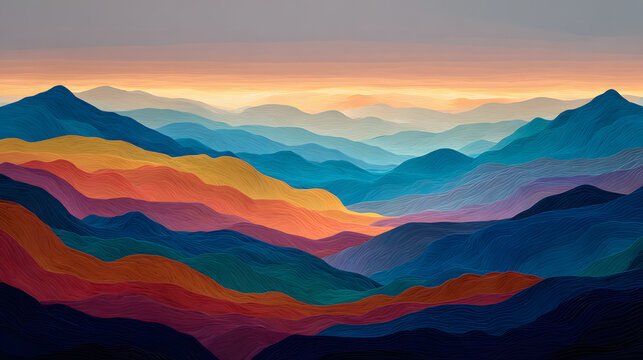 Abstract artistic illustration of an abstract landscape of mountains reduced to bol for creative commercial background design