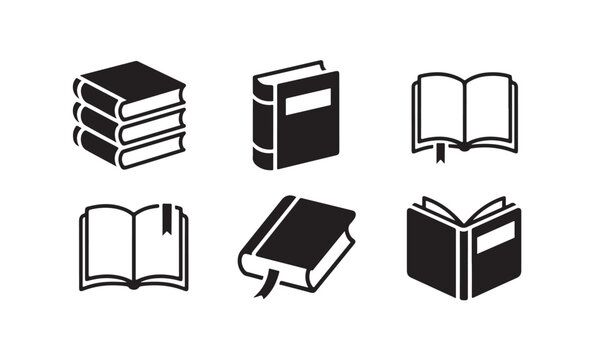 Set of isometric and open book icons for publishing industry and library management apps.