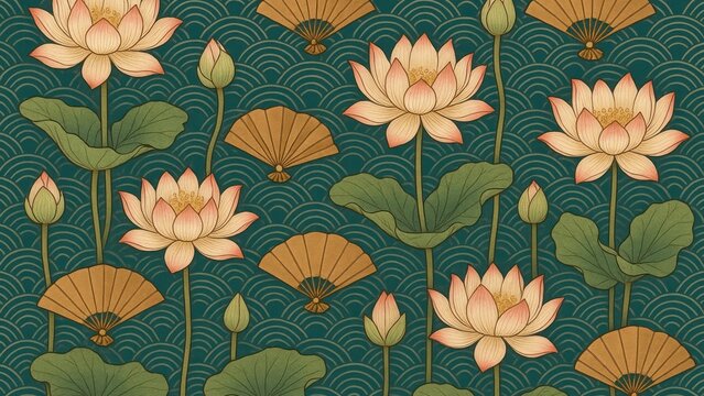 Elegant lotus floral pattern desktop wallpaper