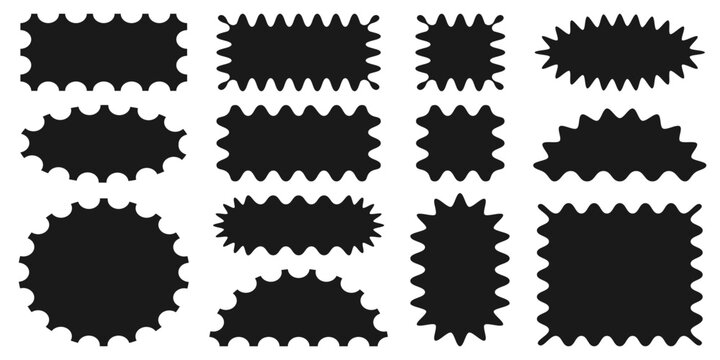 A Collection of Starburst Shapes: This graphic resource showcases a variety of black starburst shapes in different sizes and orientations, perfect for adding a dynamic flair to any design.