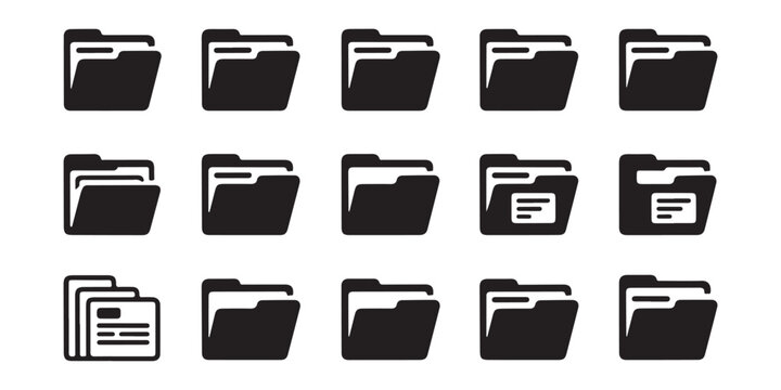 Extensive library of folder icons including various documents and organized filing system visual templates set.
