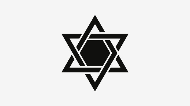 Black Star of David symbol isolated on white background.