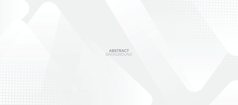 Elegant white geometric background with rounded triangles and halftone textures.