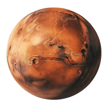 Detailed Realistic Mars Planet with Craters and Valleys Isolated