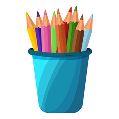 Colored pencils in a cup. Vector illustration isolated on a white background. © Kamila