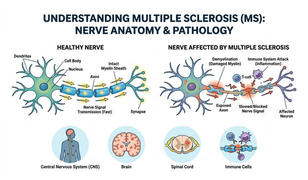 disease nerve damage and central nervous system anatomy vector illustration.
