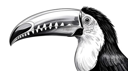 Obraz premium Black and white toucan bird illustration with detailed beak
