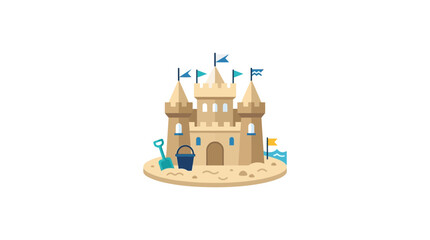 Cartoon Sand Castle with Bucket and Shovel on Beach © Adam Zaydan Rafif Al