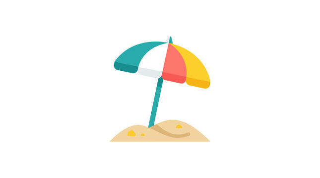 Colorful Beach Umbrella on Sand Flat Vector Icon