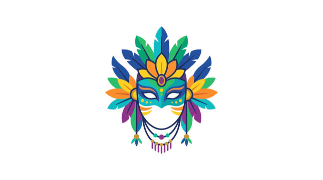 Colorful Carnival Mask with Tropical Feathers Vector Illustration