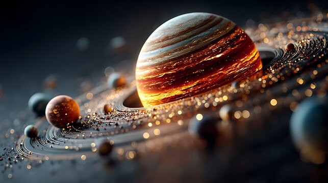Macro planets of solar system model glowing in darkness wallpapers