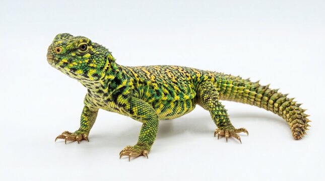 Detailed Close-up of a Spiny-tailed Lizard on a White Background.