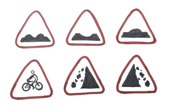 Set of six mountain hiking trail icons with different difficulty levels
