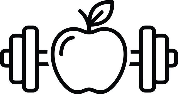 Healthy lifestyle icon combining a shiny apple with dumbbells for fitness and nutrition concept