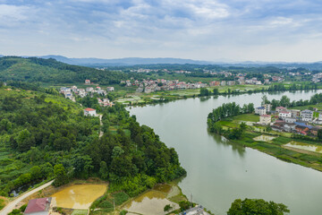 Fototapeta premium Aerial view of rural rivers and pastoral scenery in China