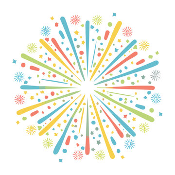 Colorful abstract firework explosion with confetti on white background