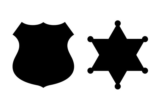 Police and Sheriff Badge Silhouettes on White Background
