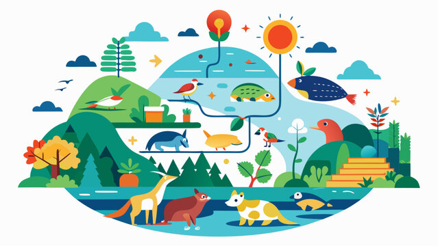Food Chain Ecosystem Nature Biology Education Vector Illustration Isolated Colorful Flat Design Set
