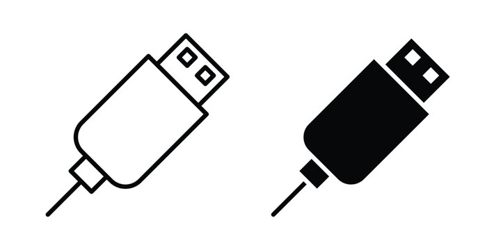 USB cable icon editable. Vector pack in black