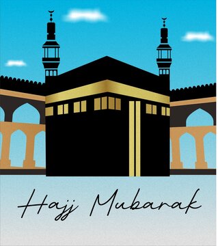 Haji Mubarak template, Kaaba in Arabic style on simple background