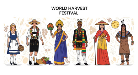 Obraz premium Diverse People Celebrating World Harvest Festival in Traditional Costumes
