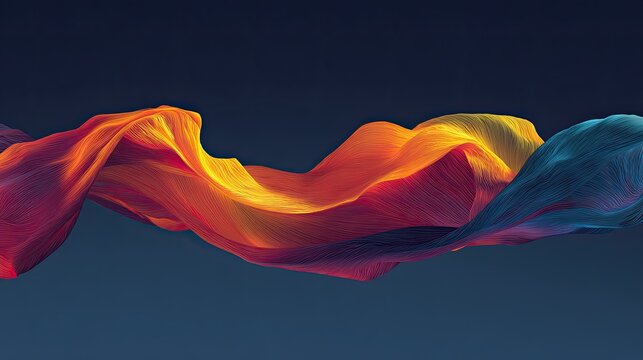 Swirling fabric ribbons with gradient colors on a dark background