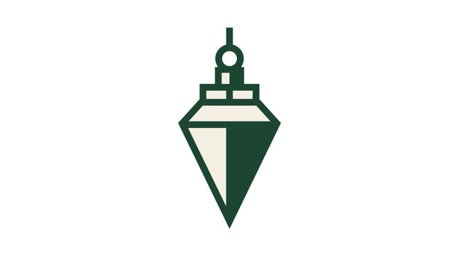 Green and white plumb bob hanging from a string.