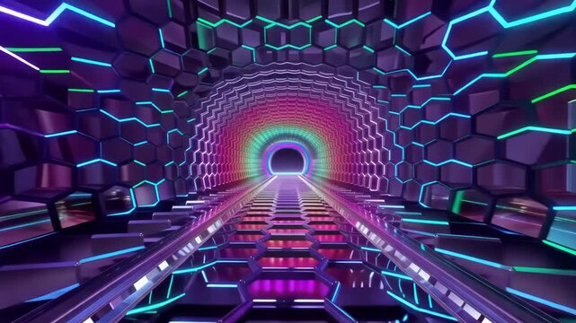 Futuristic Neon Hexagon Tunnel Motion Background