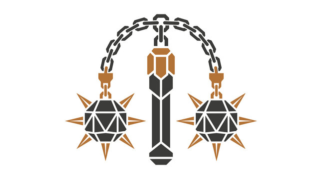 Medieval Flail Weapon With Spiked Balls And Chain.