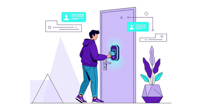 Smart Lock Security App Access Control Person Using Mobile Phone