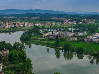 Fototapeta premium Aerial view of rural rivers and pastoral scenery in China