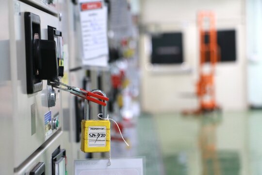 Lockout Tagout , Electrical safety system.Key lock switch or circuit breaker for safety protect.in electric room