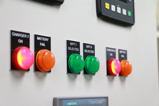 Select focus circuit breaker in Electric room on industrial, Rocker switch for start or stop motor.	