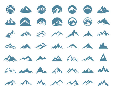 Set of mountain icons and peak symbols for logo design