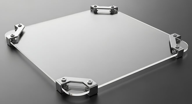 Modern gray metal square frame with corner clamps