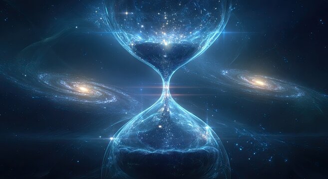 Cosmic hourglass with swirling galaxies, representing time and space (1)
