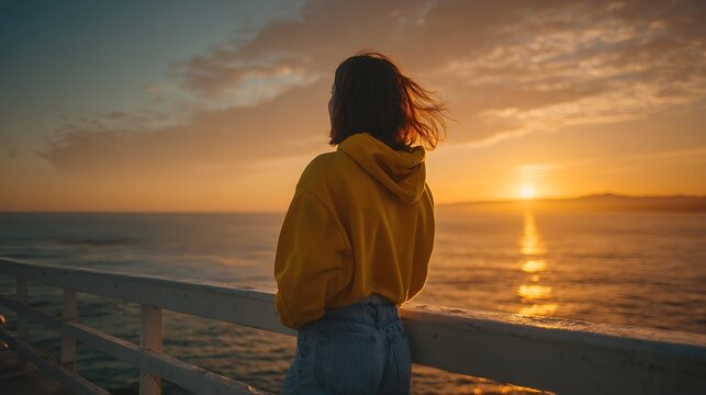 Woman Watching Sunset / 夕日を眺める女性