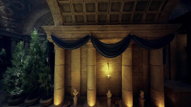 Charming chapel entrance ambiance. Luxurious chapel doorway adorned with flowing drapery and delicate floral arrangements creating intimate atmosphere