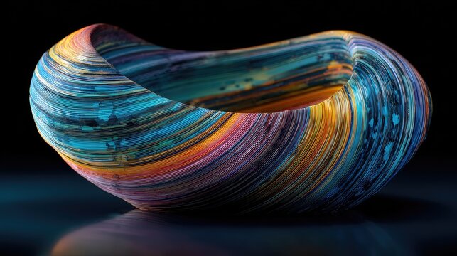 Organic, swirling, abstract object with vibrant, layered colors