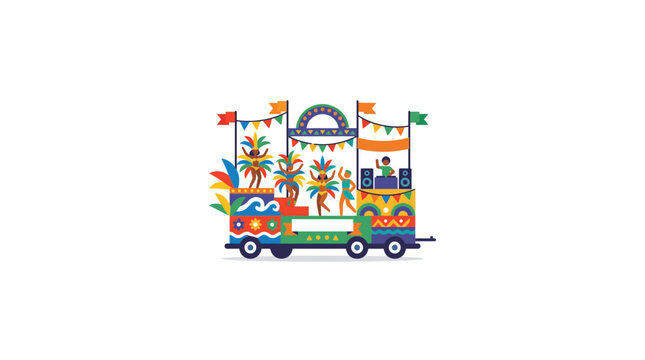 Colorful Carnival Parade Float with Dancing Performers and DJ