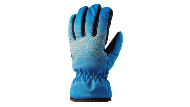 Blue ski glove with black accents and textured pattern