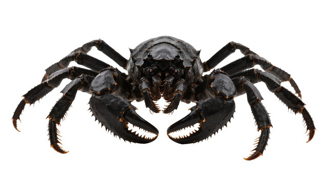 Black spiny scorpion with large claws and sharp pincers