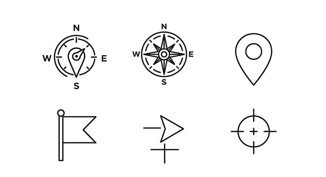 Minimalist compass and navigation icons set